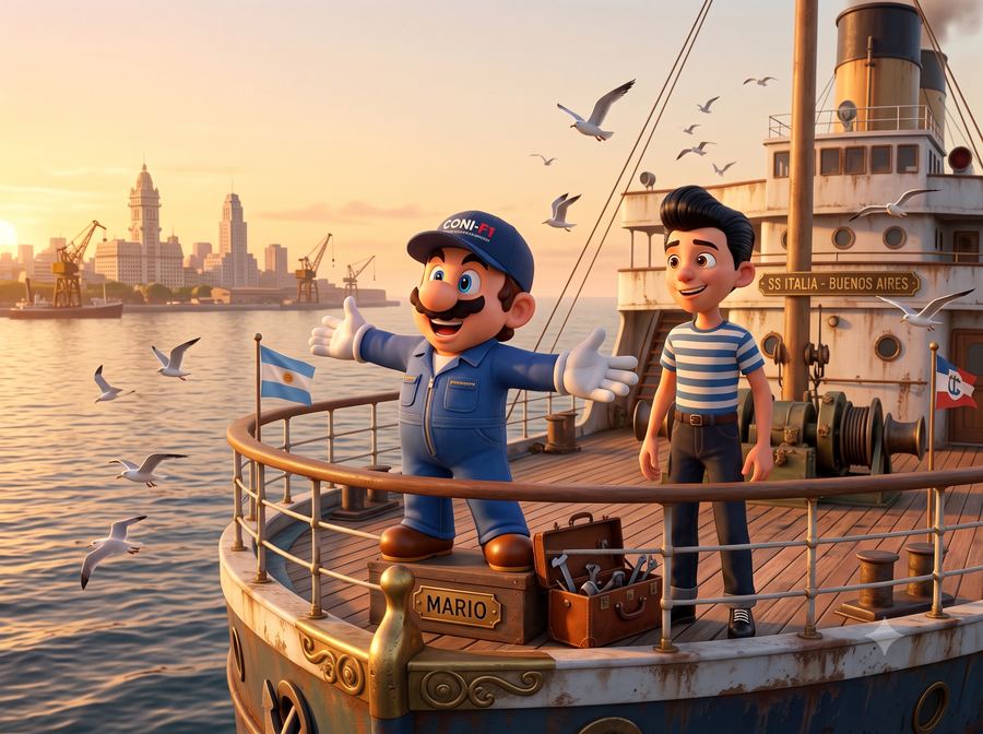 Mario y Aldo llegando a Buenos Aires en barco