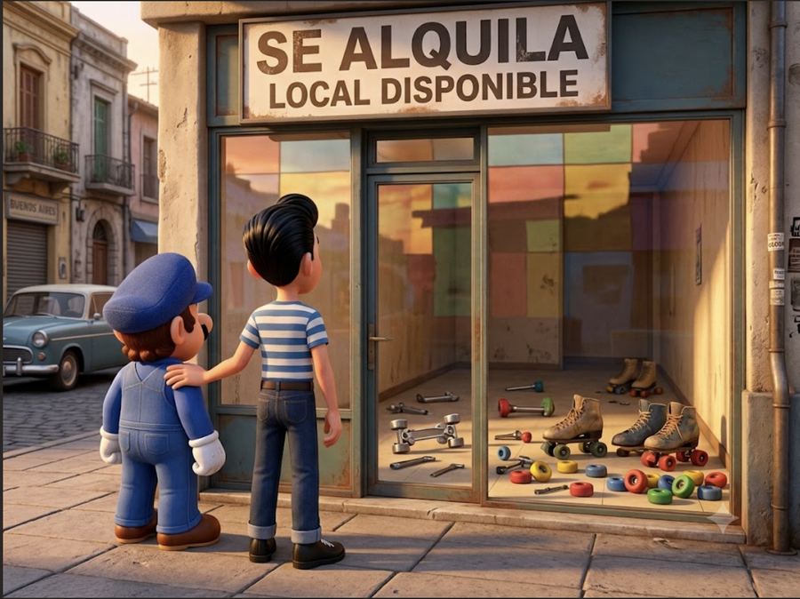 Mario y Aldo frente al local vacío